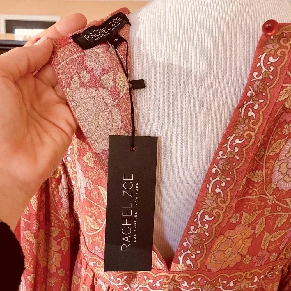 Rachel Zoe Floral Peasant Blouse NWT Small Deep Pink 3/4 Sleeve - Picture 7 of 11